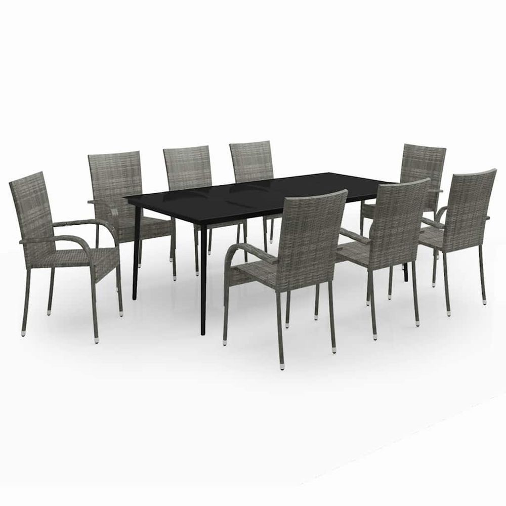 Ensemble à manger de jardin 9 pcs gris et noir