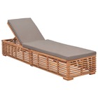 Transat chaise longue bain de soleil lit de jardin terrasse meuble d'extérieur avec coussin gris foncé bois de teck solide 02