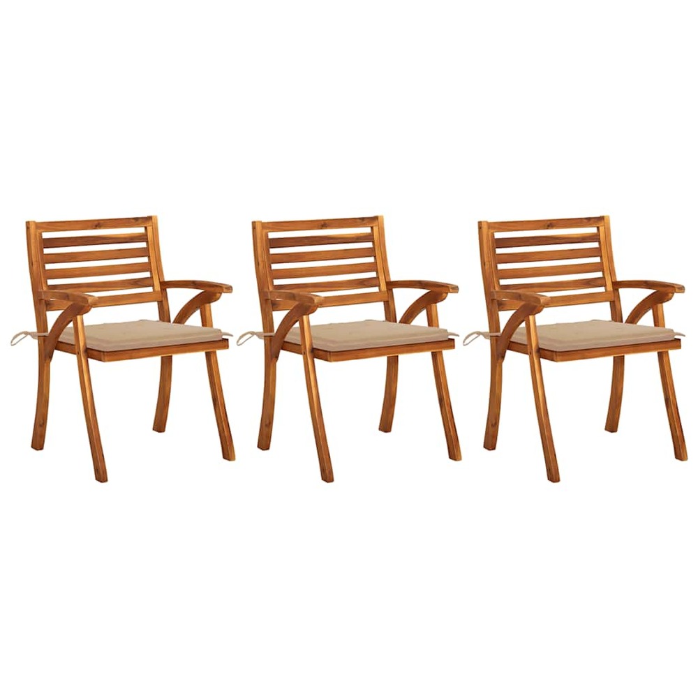Chaises à manger de jardin avec coussins lot de 3 acacia massif