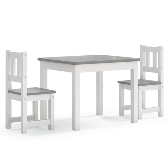 Ensemble de table et chaises enfants 3 pcs blanc et gris mdf