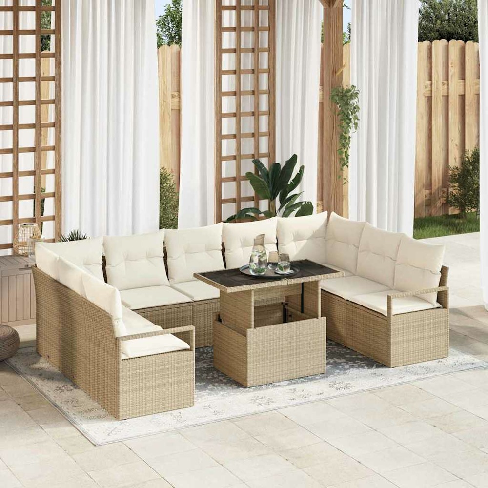 Ensemble de canapé de jardin 10 pcs beige poly rotin