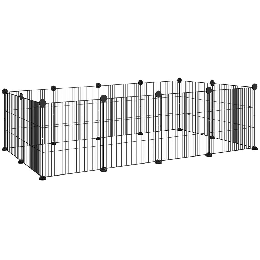 Enclos parc modulable rongeurs acier 12 panneaux intérieur 140x70x35cm noir