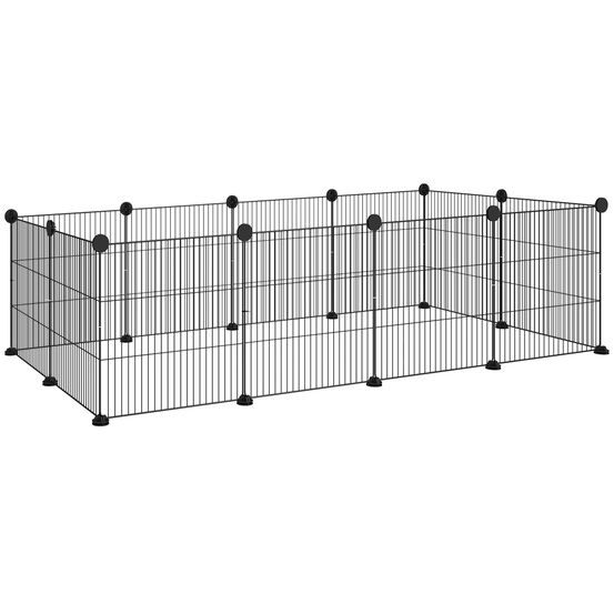 Enclos parc modulable rongeurs acier 12 panneaux intérieur 140x70x35cm noir