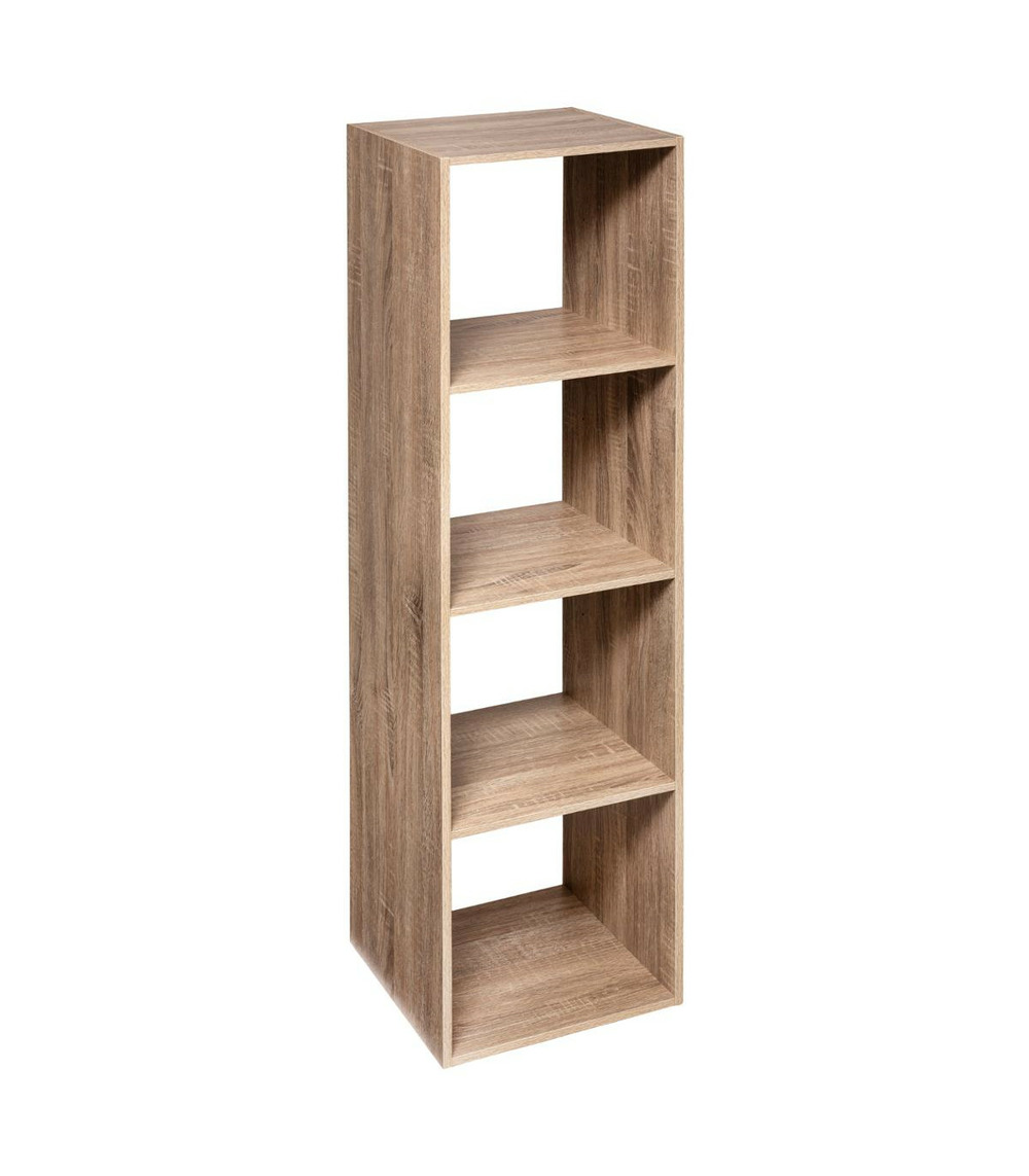 Meuble étagère colonne 4 cases de rangement effet chêne naturel h 134 cm
