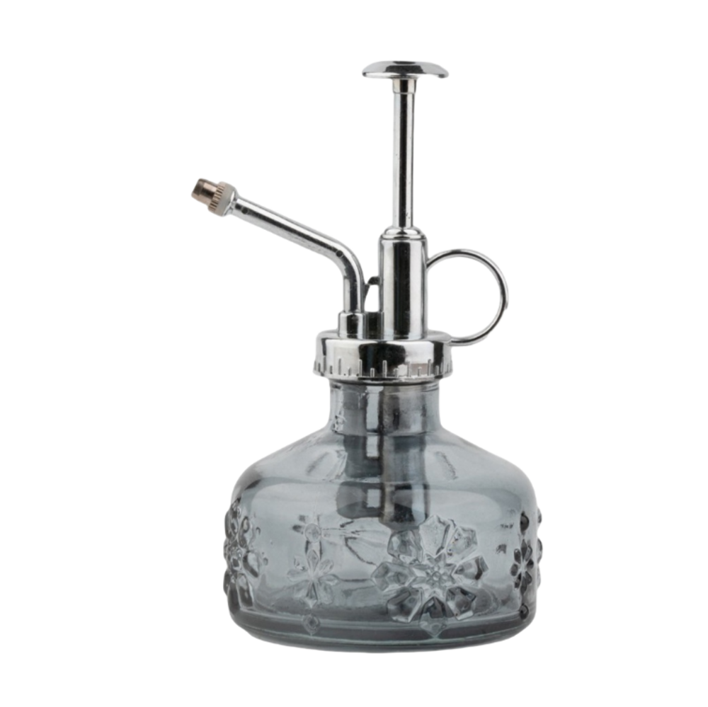 Flacon pulvérisateur en verre coloré gris + tête argentée