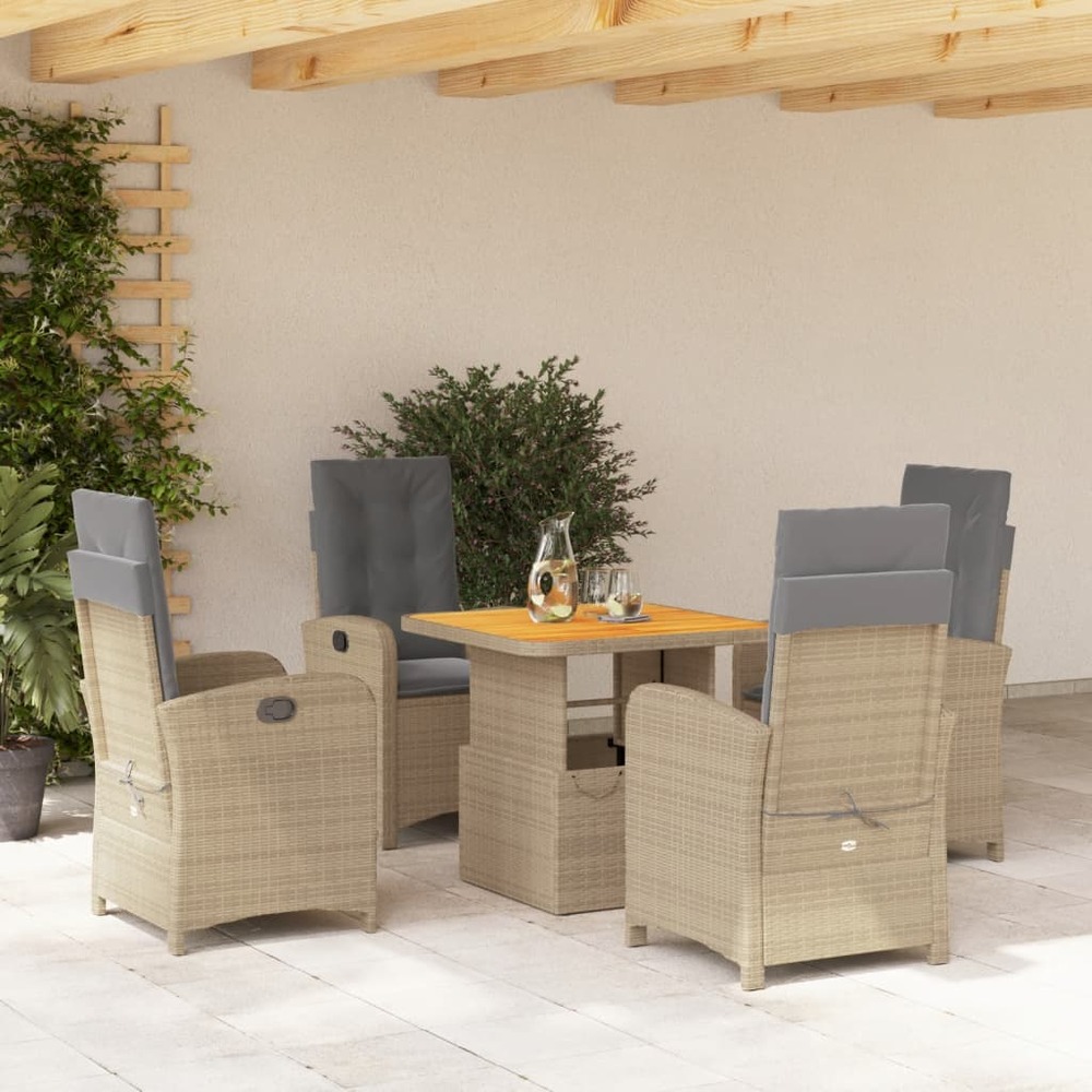 Ensemble à manger de jardin avec coussins 5pcs beige poly rotin