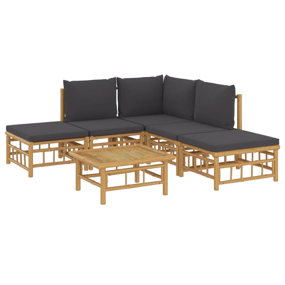 Salon de jardin meuble d'extérieur ensemble de mobilier 6 pièces avec coussins gris foncé bambou