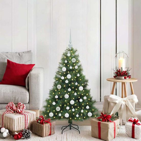Sapin artificiel 120 cm vert touffu tout inclus : 150 led usb, 61 boules et cimier