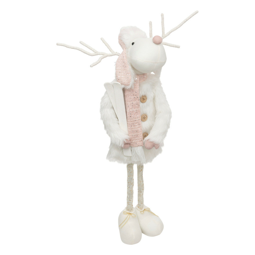 Déco de noël renne téléscopique rose et blanc h maxi 76 cm