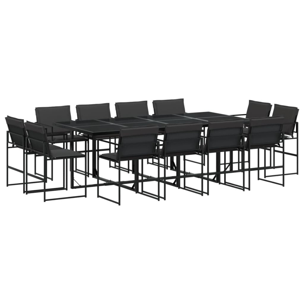 Ensemble à manger de jardin avec coussins 13 pcs noir textilène