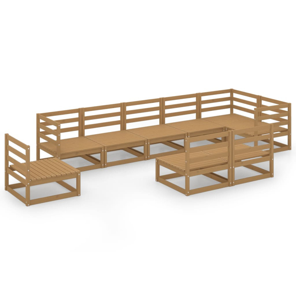 Salon de jardin 9 pcs marron miel bois de pin massif