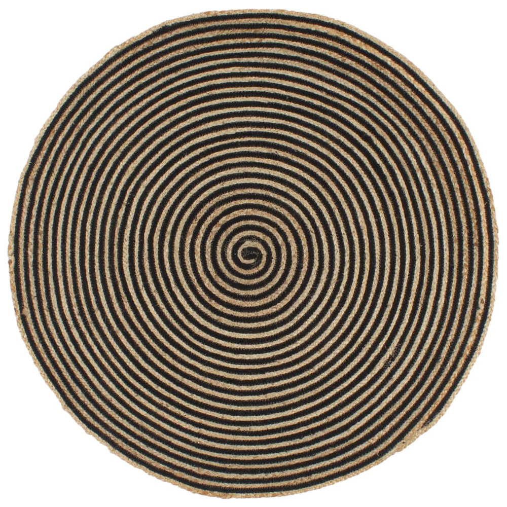 Tapis fait main Jute spirale Noir 150cm