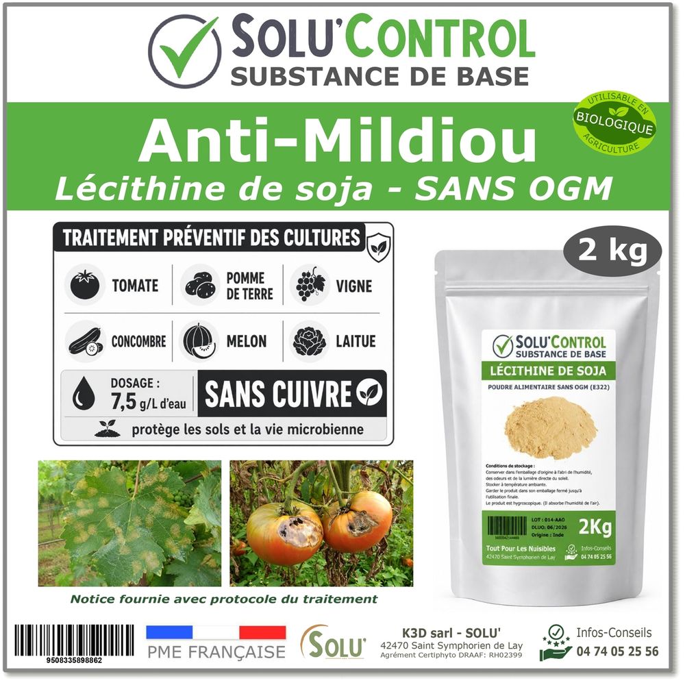 Solu'control lécithine de soja 2 kg – traitement naturel préventif contre le mildiou – substance de base
