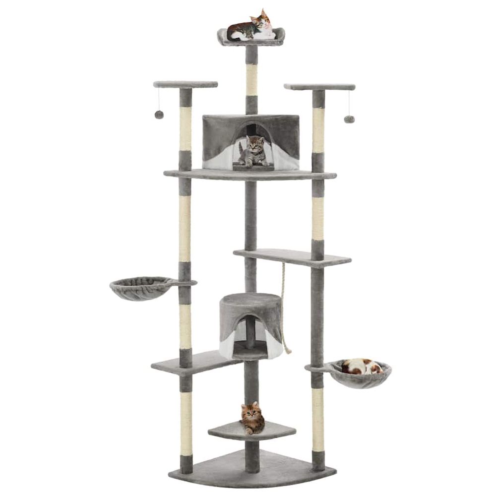 Grand arbre à chat 203 cm avec niches paniers et griffoirs sisal gris