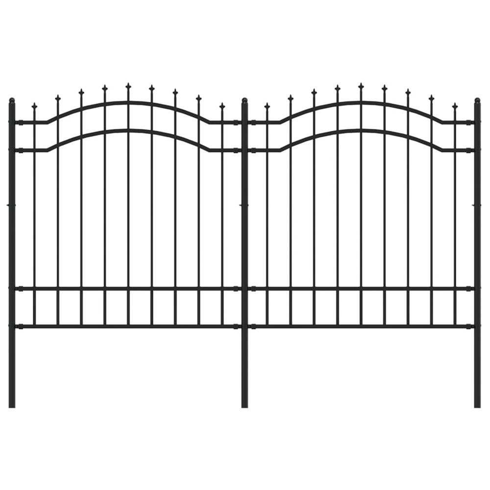 Clôture de jardin avec dessus en forme de lance, noire, 239 x 125 cm, acier revêtu par poudre