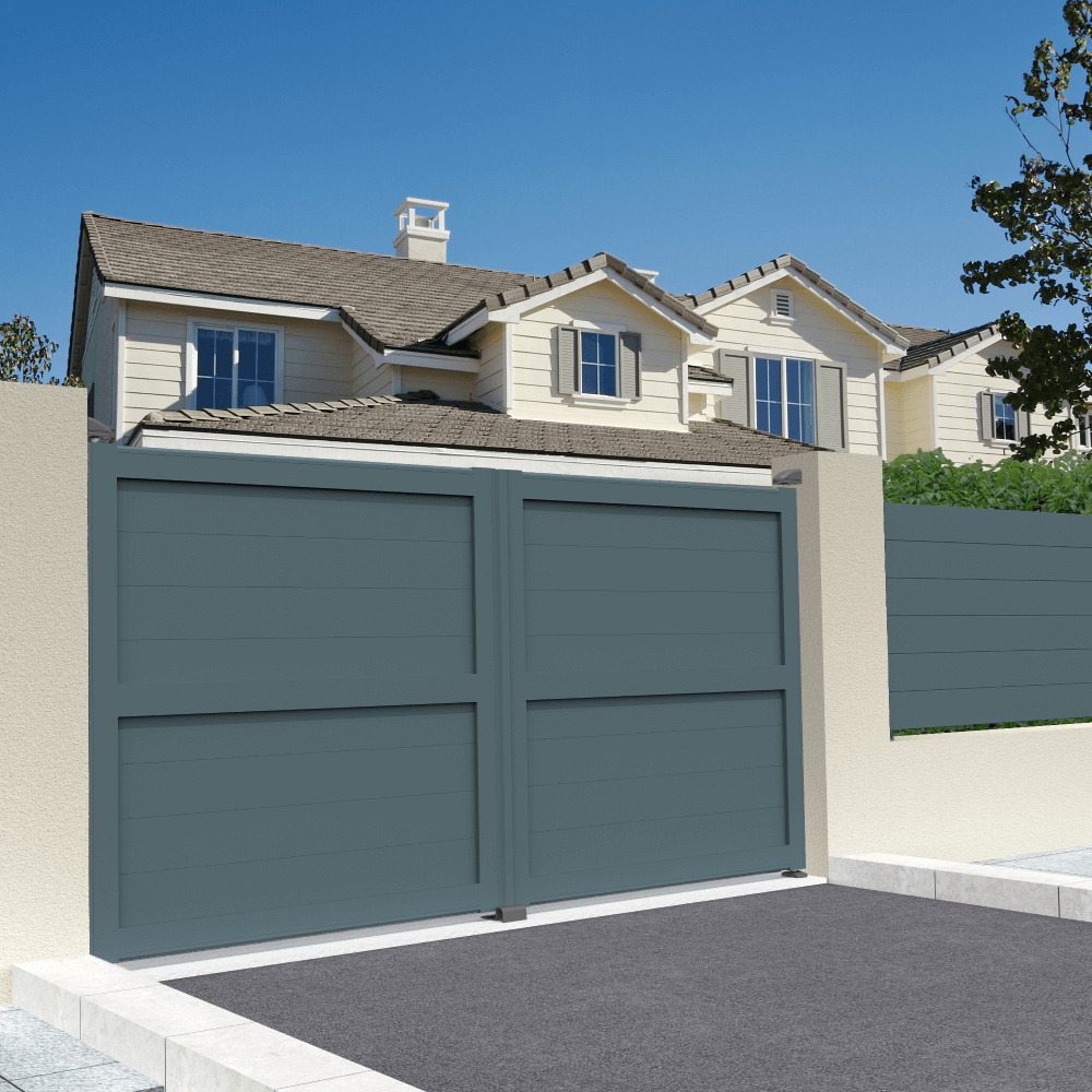 Portail double battant motorisé plein l 3500 x h 1907 mm (gris anthracite stucturé ral7016st)