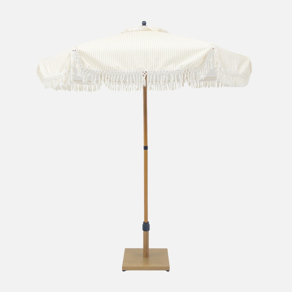 Parasol hossegor droit à franges 2m, acier, mât effet bois, d 200 x h 225 cm, upf 30+