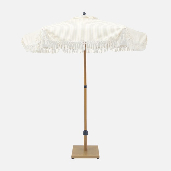 Parasol hossegor droit à franges 2m, acier, mât effet bois, d 200 x h 225 cm, upf 30+