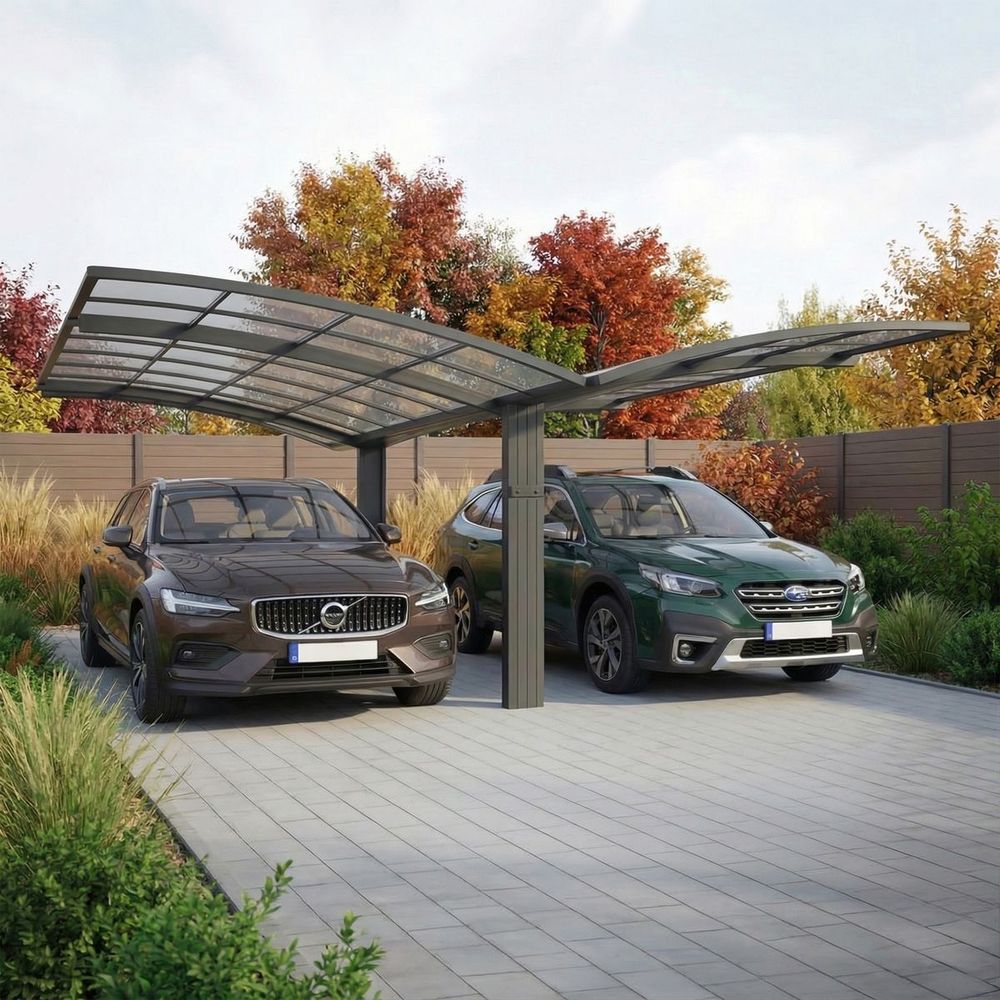 Carport aluminium autoportant bolton - 500 x 600 - 2 voiture - toiture en polycarbonate traite anti-uv