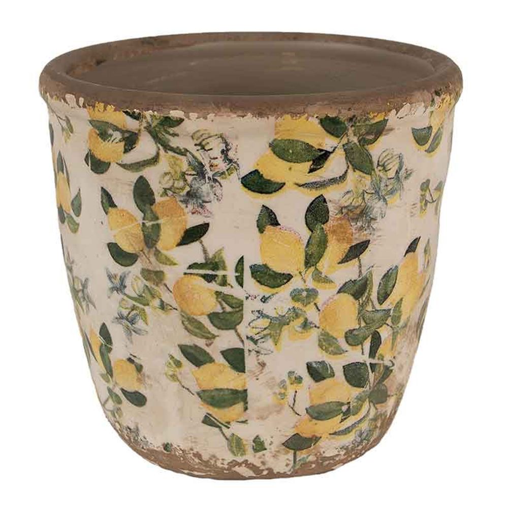 Cache-pot en céramique motif citrons 14x13cm