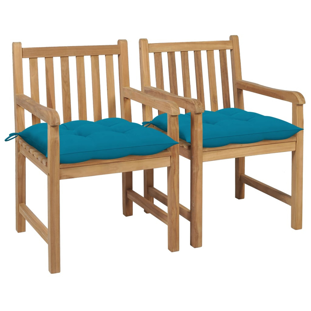 Chaises de jardin lot de 2 et coussins bleu clair bois de teck