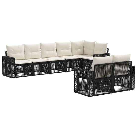 Ensemble de canapé de jardin 8 pc noir et blanc crème polyrotin