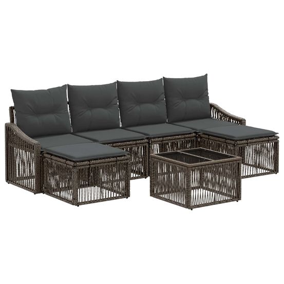 Ensemble de canapé de jardin 7 pc gris polyrotin
