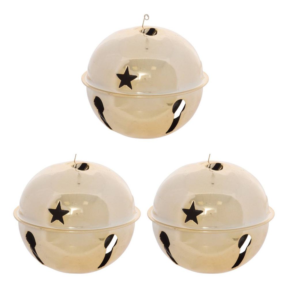 Lot de 3 suspensions de sapin grelots en métal or 8 cm