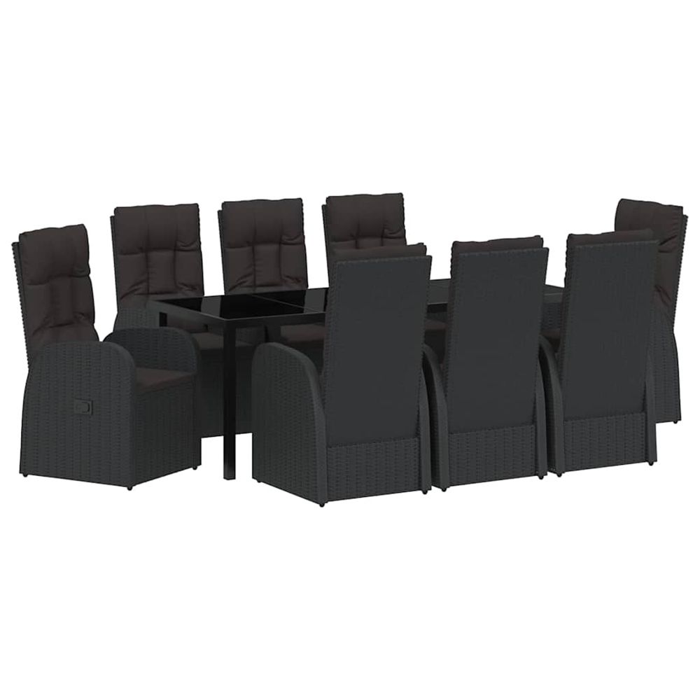 Ensemble de salle à manger pour jardin 9 pc noir polyrotin
