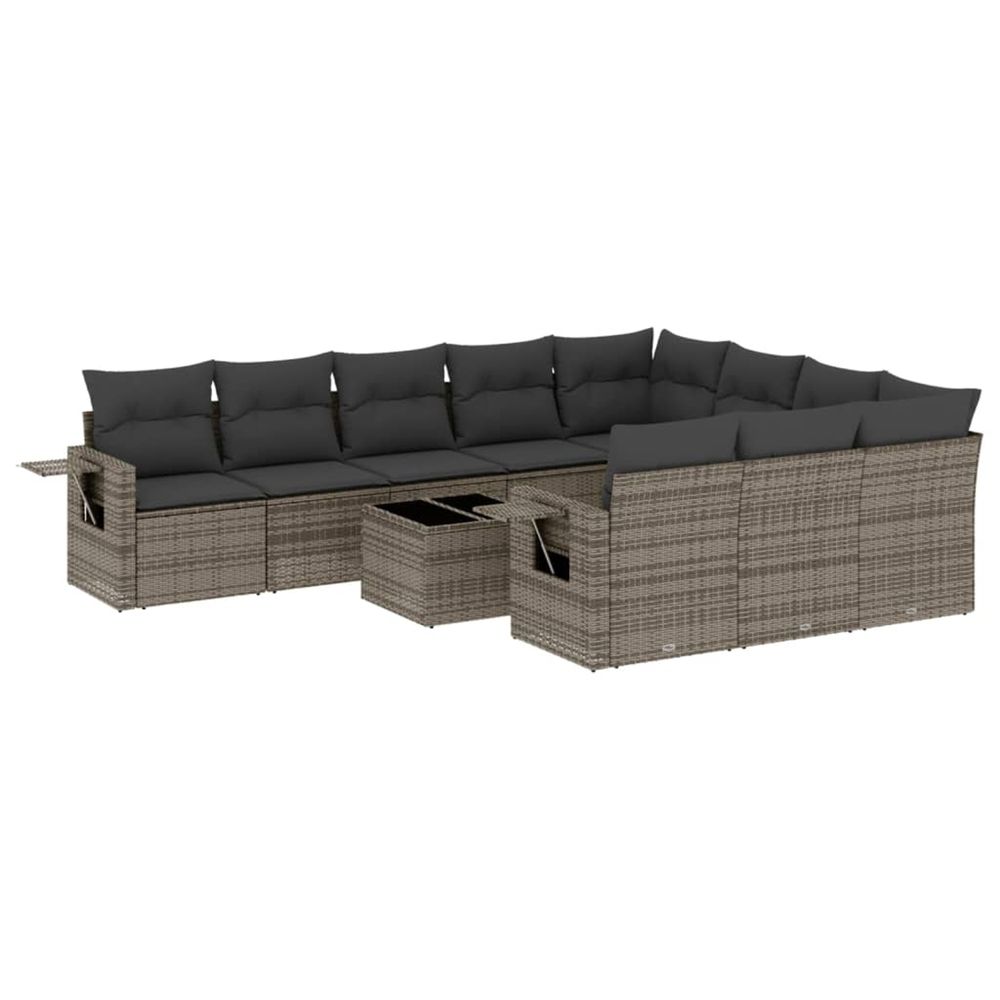 Salon de jardin 11 pcs avec coussins gris résine tressée