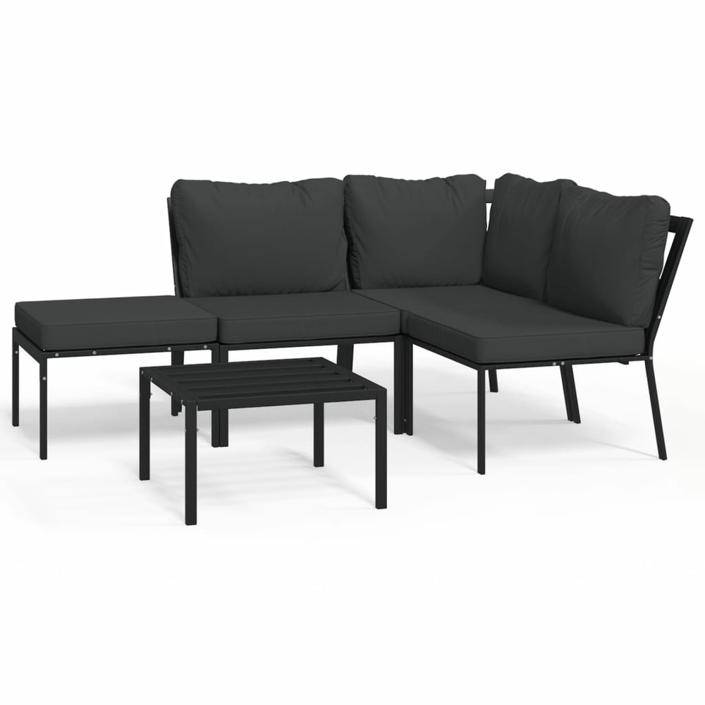 Salon de jardin 5 pcs avec coussins gris acier