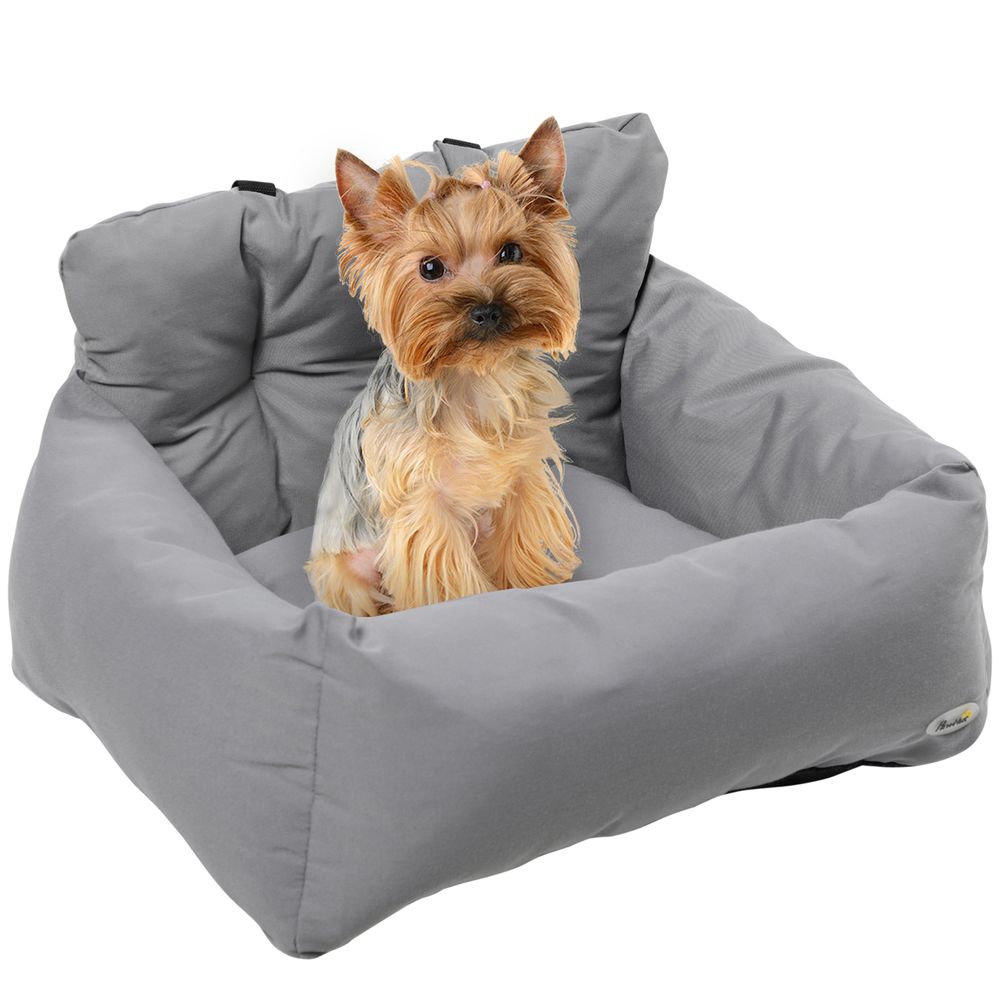 Siège auto petit chien tissu coton voyage sécurisé fond antidérapant gris foncé