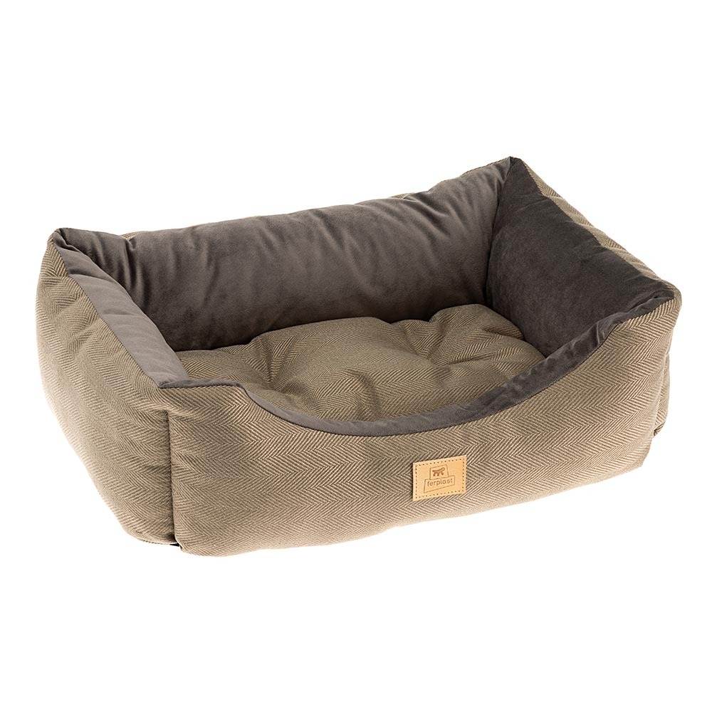 Lit chiens et chats couchage chester 50, avec coussin double-face, tweed et velours, lavable, marron
