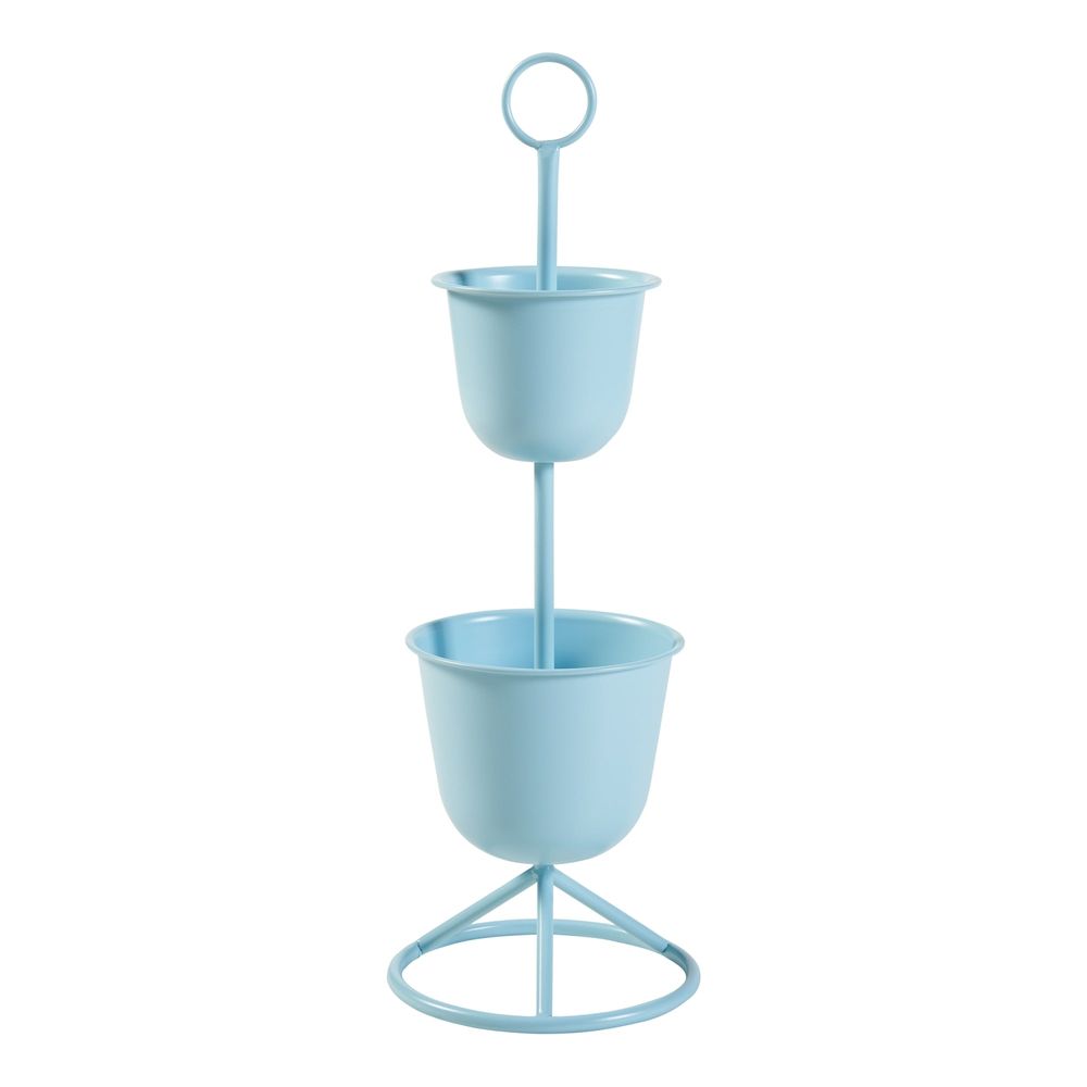 Porte-plantes style intemportel support 77 x 26 cm 2 cache-pots bleu clair