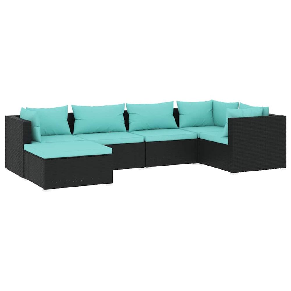Salon de jardin 6 pcs avec coussins résine tressée noir