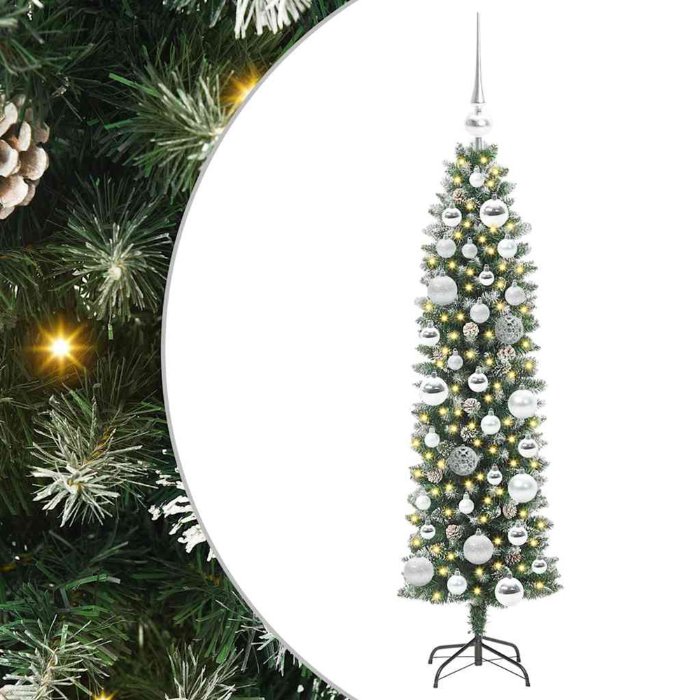 Arbre de noël artificiel slim avec 150 led vert et blanc 120 cm