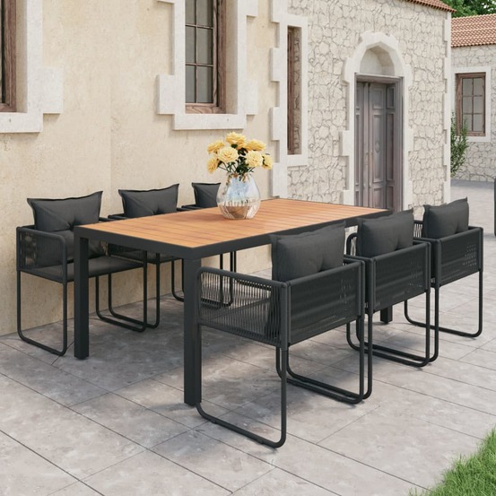 Ensemble à manger de jardin 7pcs pvc résine tressée noir marron
