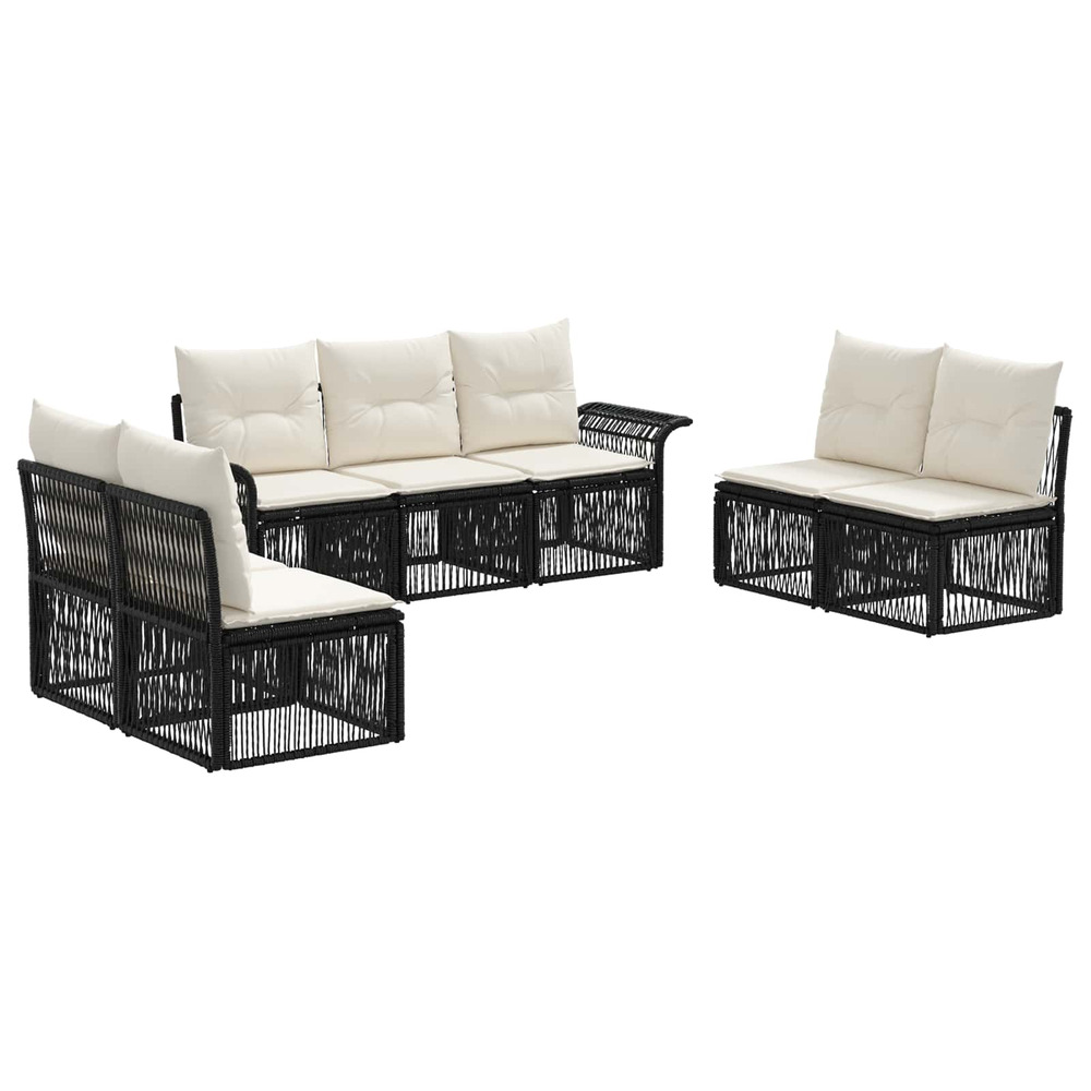 Ensemble de canapé de jardin 7 pcs noir polyrotin
