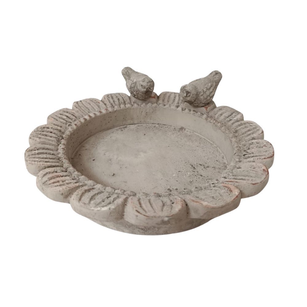 Mangeoire à oiseaux abreuvoir jardin fleur ancien béton gris 24cm