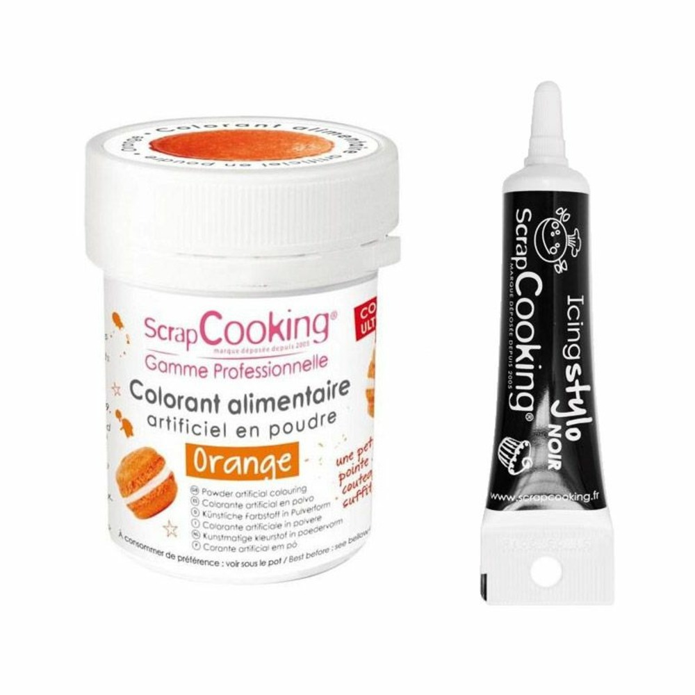 Colorant alimentaire orange + stylo glaçage noir