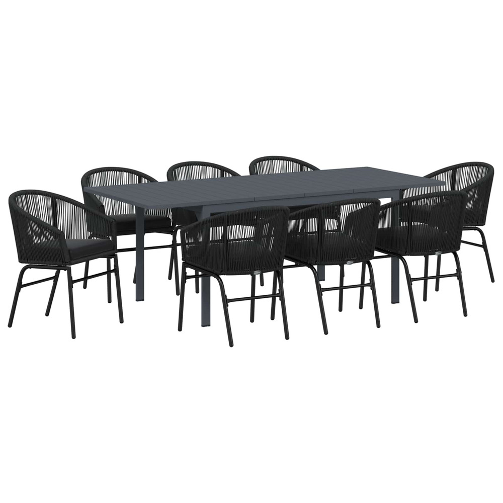 Ensemble de salle à manger pour jardin 9 pcs noir polyrotin