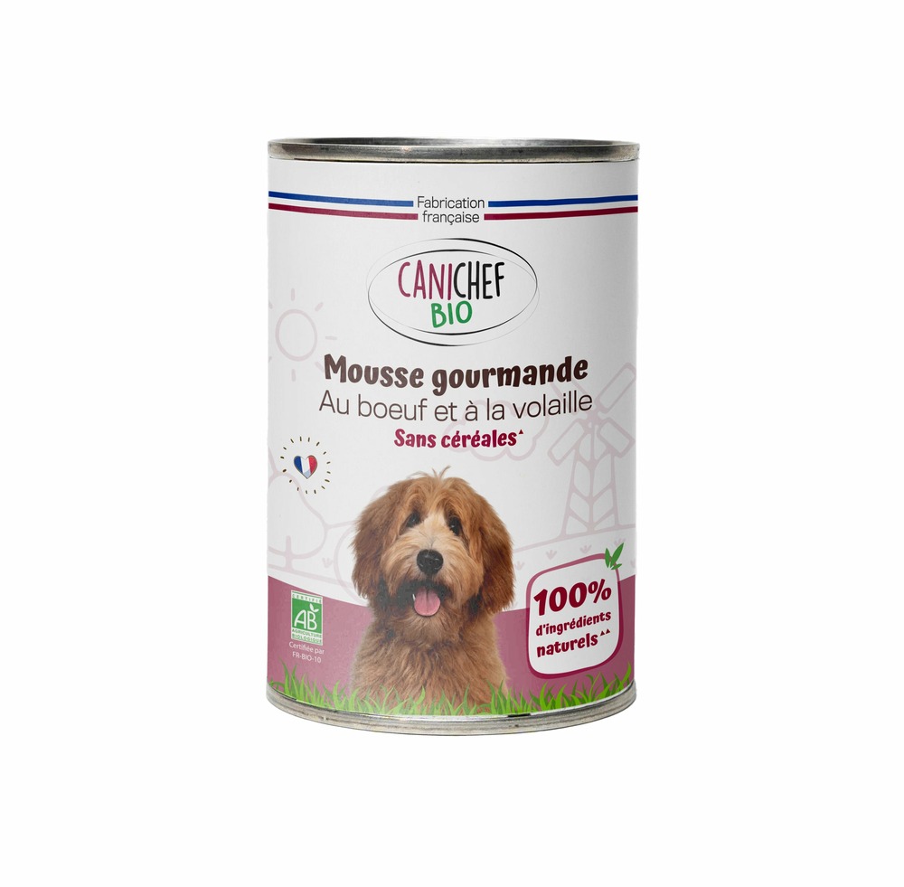 Canichef - mousse bio sans céréales au poulet pour chien 400g