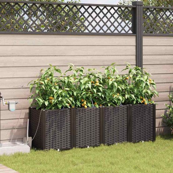 Jardinière rectangulaire acier avec irrigation pour jardin marron 160x40x52 cm
