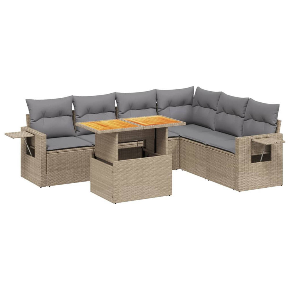 Salon de jardin avec coussins 7 pcs beige résine tressée
