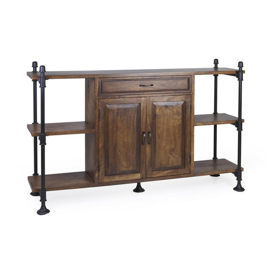 Bahut 1 tiroir metal bois-métal marron - quinquenelle décoration d'autrefois