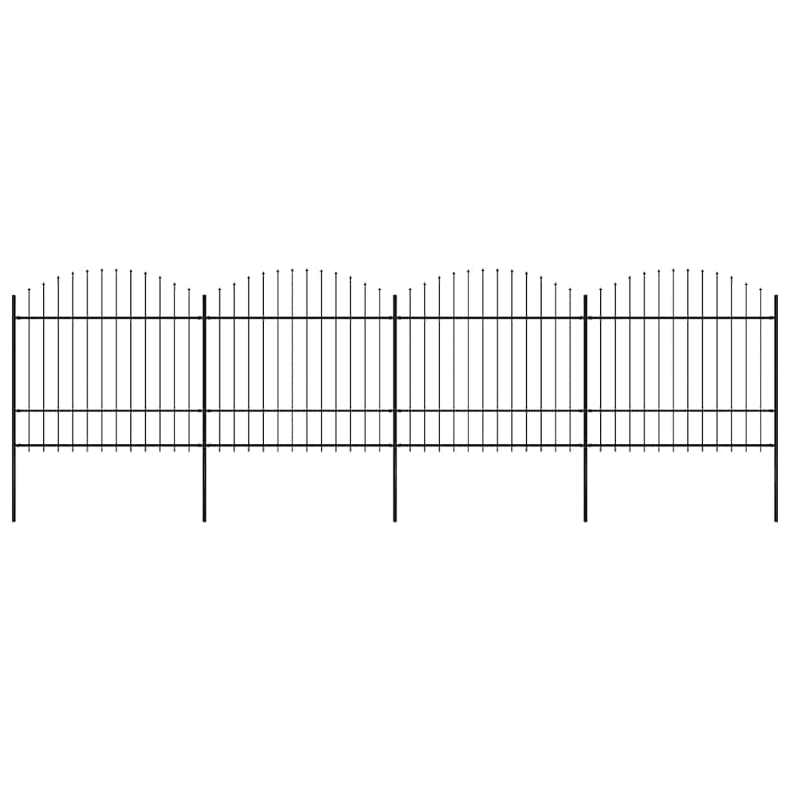 Clôture de jardin avec dessus en forme de lance en acier 714,5 x 175 cm noir