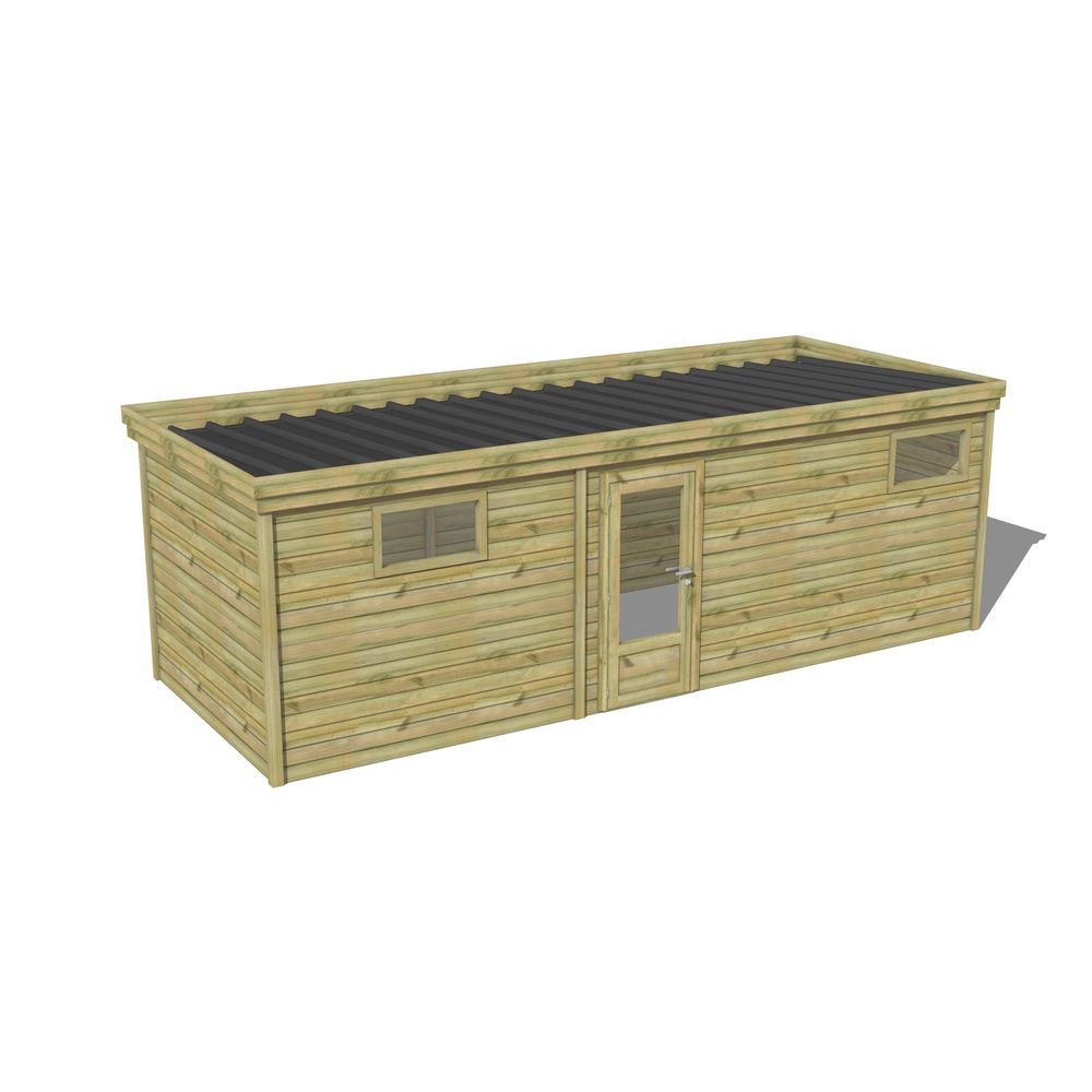 Abri de jardin bois pin traité autoclave 27mm - 6,895x2,64m / 18m2 - bac acier - abri français