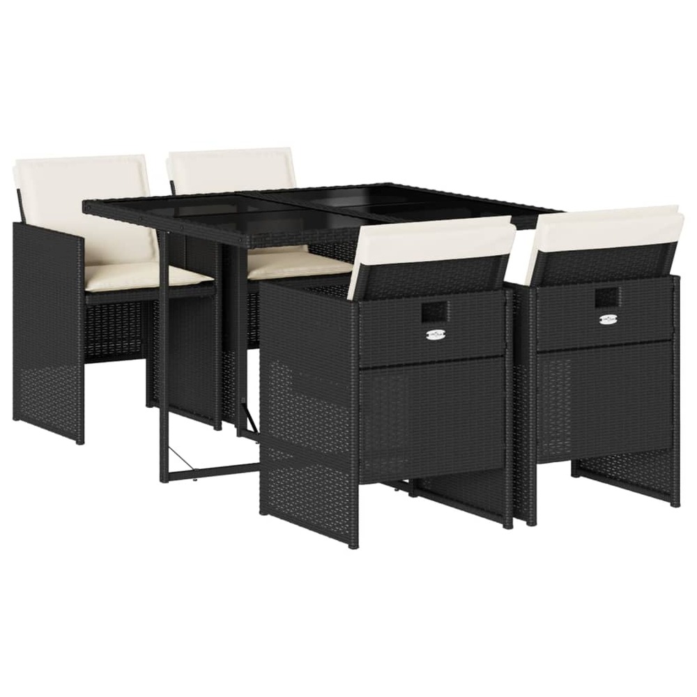 Ensemble à manger de jardin coussins 5pcs noir résine tressée