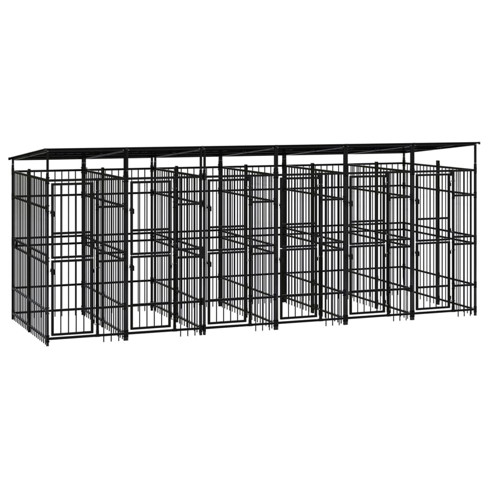 Chenil cage enclos pac animaux d'extérieur avec toit pour chiens acier 11,06 m² noir
