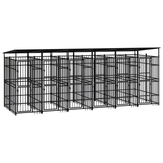 Chenil cage enclos pac animaux d'extérieur avec toit pour chiens acier 11,06 m² noir